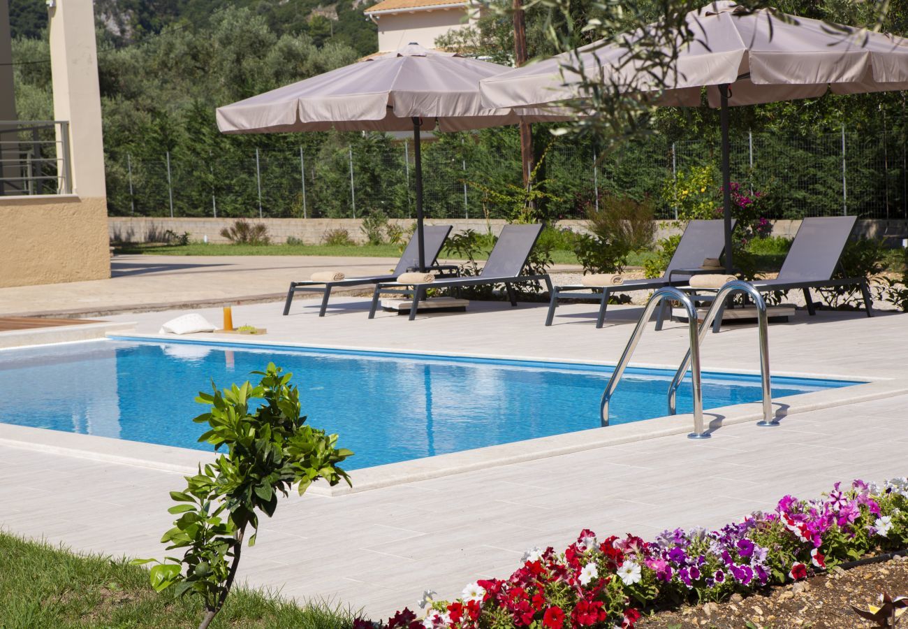 Villa Elionas is een moderne, kindvriendelijke vakantievilla met olijftuin en privé zwembad in Lefkas-stad, Lefkas