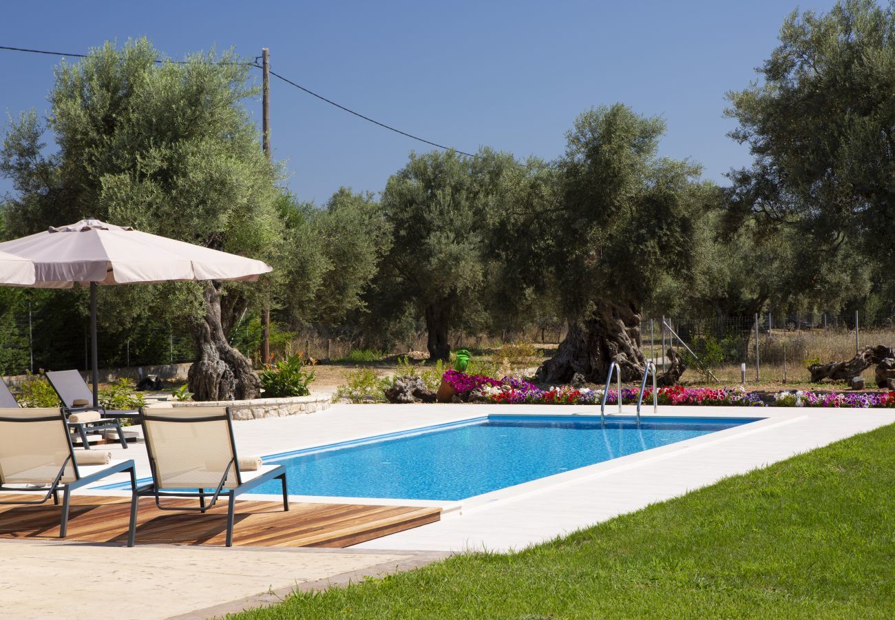 Villa Elionas is een moderne, kindvriendelijke vakantievilla met olijftuin en privé zwembad in Lefkas-stad, Lefkas