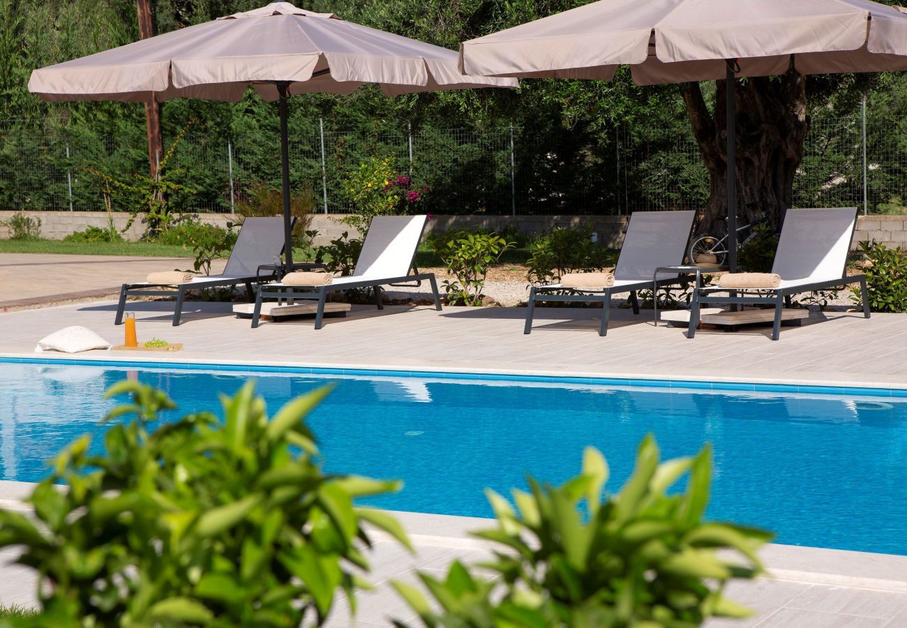 Villa Elionas is een moderne, kindvriendelijke vakantievilla met olijftuin en privé zwembad in Lefkas-stad, Lefkas