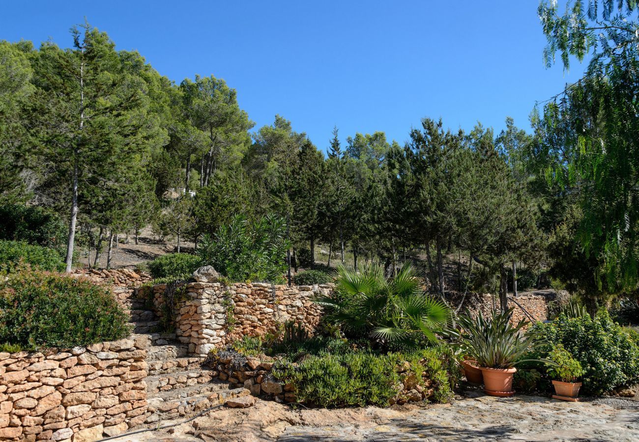 Casa Lila is een stijlvol vakantiehuis met zwembad, tuin en privacy op loopafstand van San Carlos, Ibiza